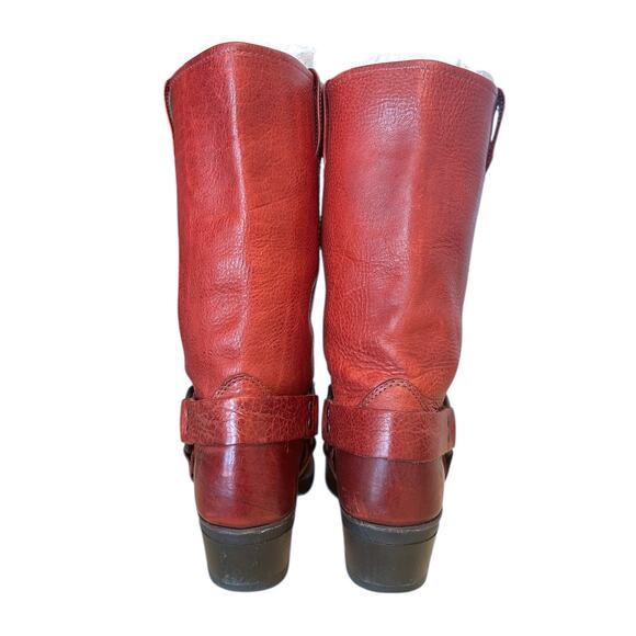 Frye Vintage Red Leather Square Toe Harness Boots Size 8 - Picture 5 of 12